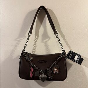 Ed Hardy shoulder crossbody Bag Brown with charms